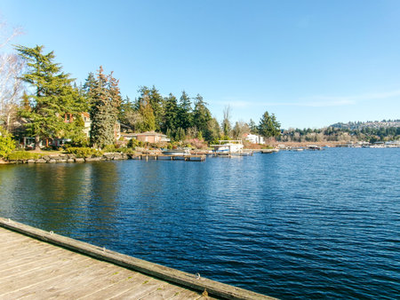 Enatai Beach Park is three-acre park features a swimming area, swimming dock, boat house, picnic area, restrooms and seasonal canoe and kayak rentals.の写真素材
