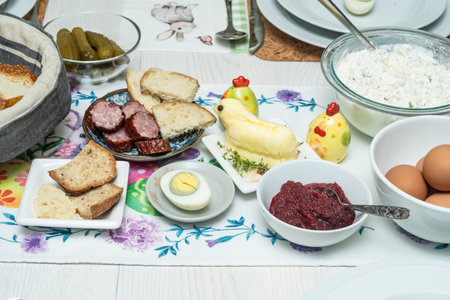 Easter Sunday is celebrated with an Easter breakfast. Easter breakfast includes the foods blessed on Easter Saturday as well as other traditional Easter foods and is typically a family-oriented occasion.の写真素材