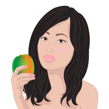 Beautiful Asian girl holding a mangoのイラスト素材