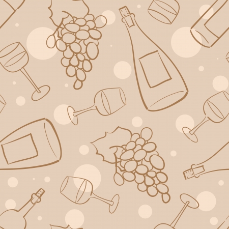 Seamless pattern with grapes, wine bottles and glasses with wineのイラスト素材