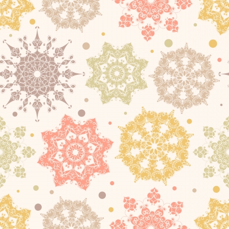 Seamless pattern with colorful snowflakes on a beige backgroundのイラスト素材