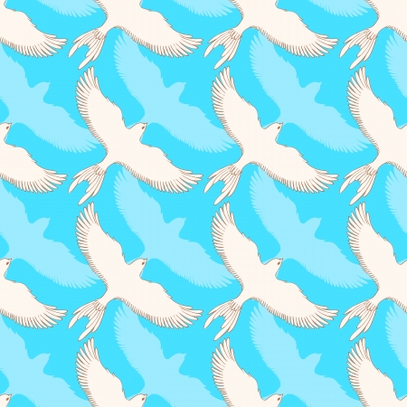 Beautiful seamless pattern with flying white birdsのイラスト素材