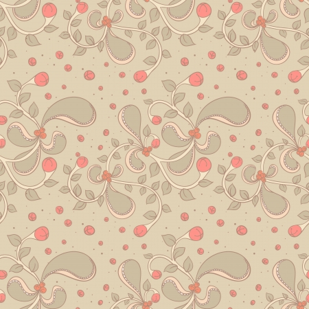 Seamless abstract nature pattern with pink berriesのイラスト素材