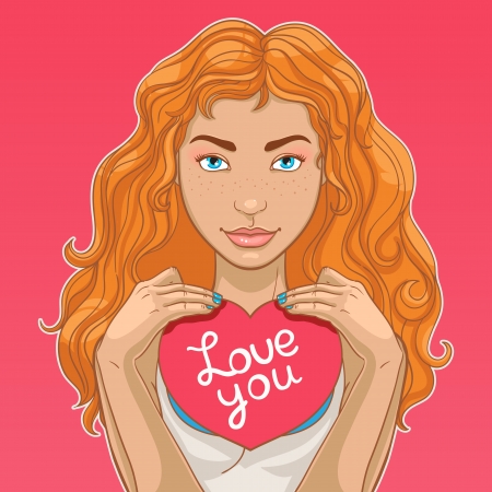 Attractive red-haired girl holding a valentineのイラスト素材