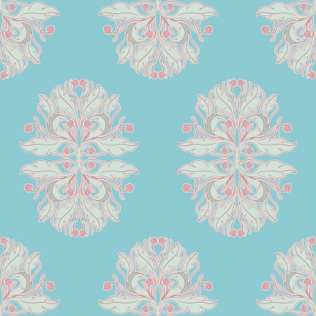 Seamless blue floral pattern with pink berriesのイラスト素材
