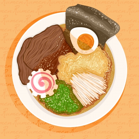 dish prepared with ramen with beef on an orange backgroundのイラスト素材