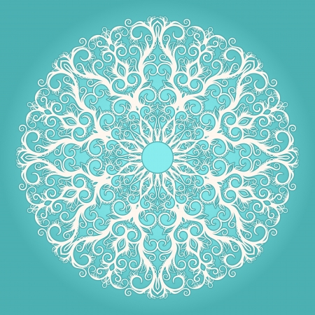 Round white lace pattern on a turquoise backgroundのイラスト素材