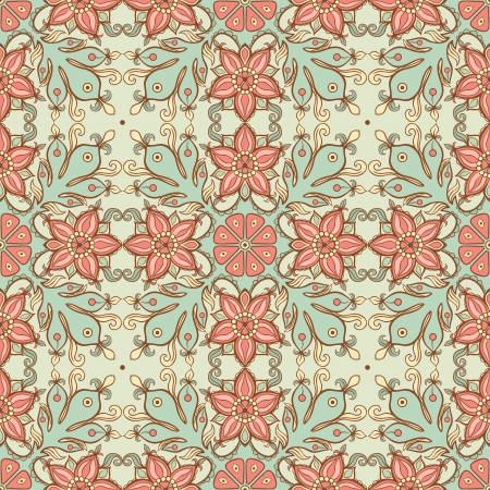vintage green and pink floral seamless patternのイラスト素材