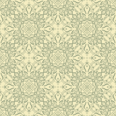 vintage yellow and green floral seamless patternのイラスト素材