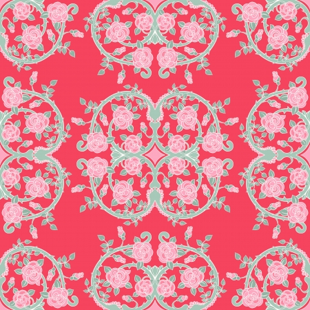 seamless pattern with pink roses and green leavesのイラスト素材