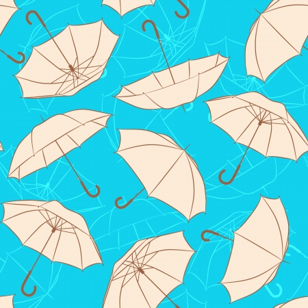seamless pattern with beige umbrellas on blue backgroundのイラスト素材