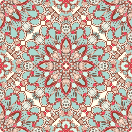retro floral pattern with turquoise and pink flowersのイラスト素材