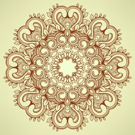 round leaf brown abstract pattern on a green backgroundのイラスト素材