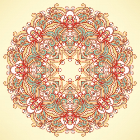 round natural orange green abstract pattern on a yellow backgroundのイラスト素材