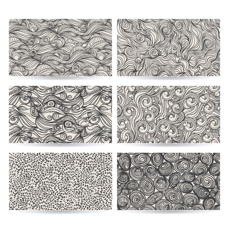 hand drawn set of six abstract gray patternsのイラスト素材