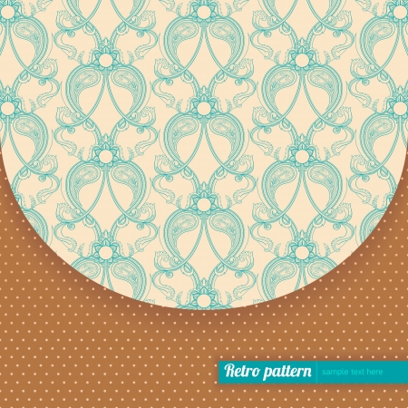 beautiful retro beige turquoise pattern with leaves and flowers and place for textのイラスト素材