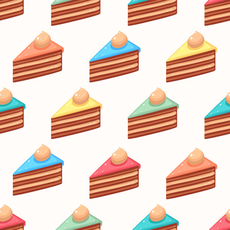 seamless cute background with slices of cake with cream coloredのイラスト素材