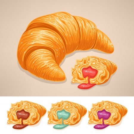 delicious croissant with different colored fillingsのイラスト素材