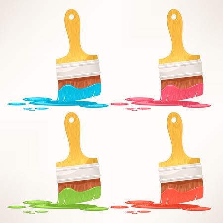 Set of four brushes with different colors blotsのイラスト素材