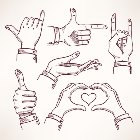 set with contour sketch hands in different interpretations 

のイラスト素材