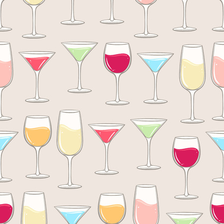 Seamless background with multi-colored glasses of different beveragesのイラスト素材