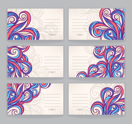 Set with of six horizontal banners with purple swirlsのイラスト素材