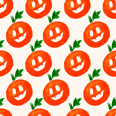 watercolor background with cute smiling pumpkinsのイラスト素材