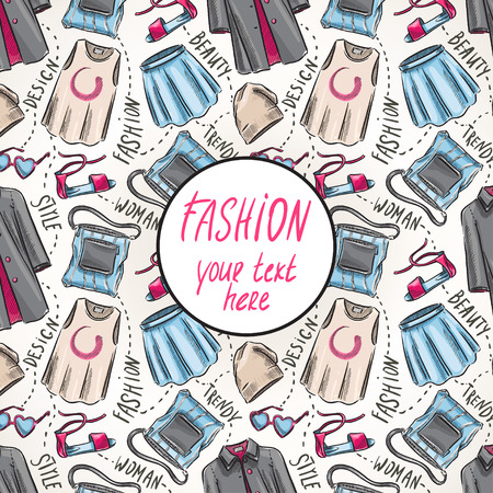 background with women's clothing and accessories and place for textのイラスト素材