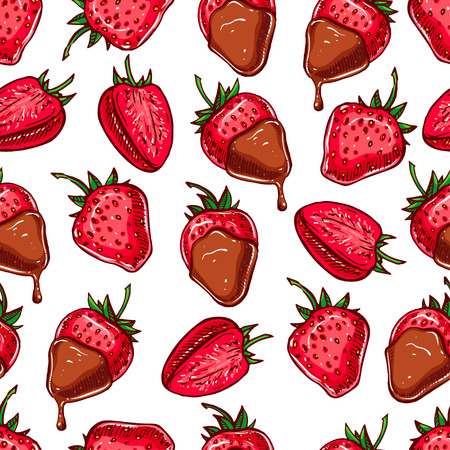 cute seamless background with strawberries and chocolateのイラスト素材