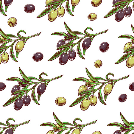 seamless background with olive branches. hand-drawn illustrationのイラスト素材