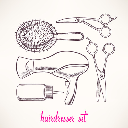 Set with accessories hairdressing. hand-drawn illustration - 2のイラスト素材