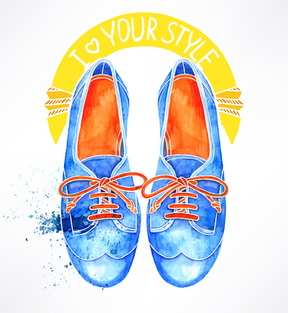 beautiful blue watercolor shoes. hand-drawn illustrationのイラスト素材