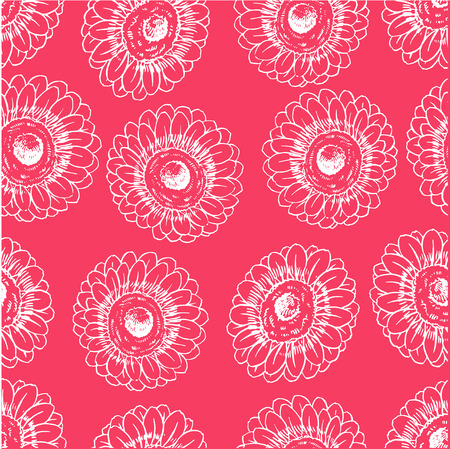 Beautiful seamless pink background with blooming gerberas. hand-drawn illustrationのイラスト素材