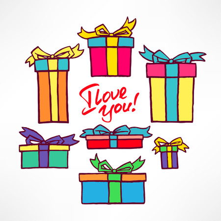 Cute set with a variety of colorful gift boxesのイラスト素材