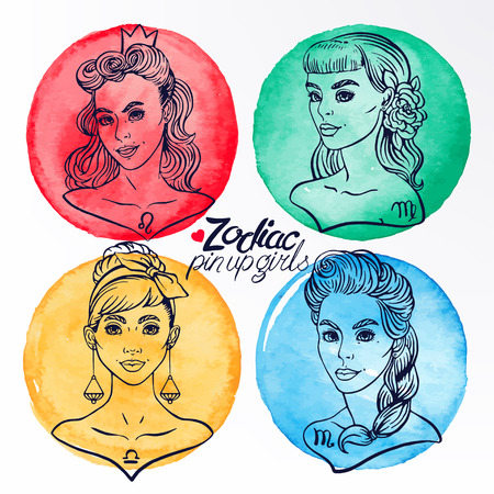 set of four signs as a girls in the pin-up style. のイラスト素材