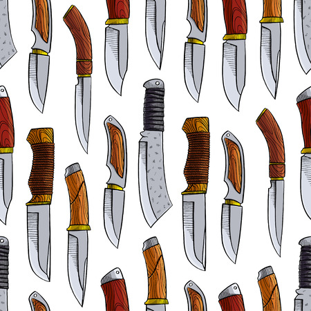 Seamless background with different hunting knives. hand-drawn illustrationのイラスト素材