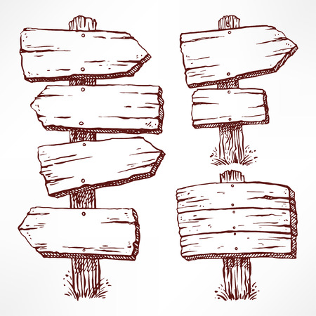 set of four sketch wooden billboards. hand-drawn illustrationのイラスト素材