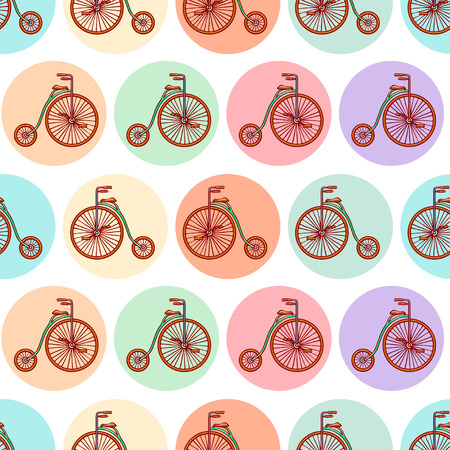 seamless background with vintage bicycles. hand-drawn illustrationのイラスト素材