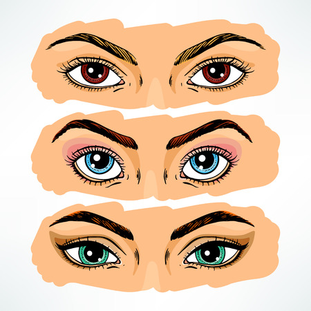 Set of three different women's eyes. hand-drawn illustrationのイラスト素材