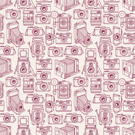 seamless background of different vintage cameras. hand-drawn illustrationのイラスト素材