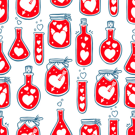 Beautiful seamless background of containers with different heartsのイラスト素材