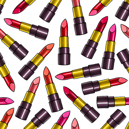 beautiful seamless pattern of multi-colored lipsticks. hand-drawn illustrationのイラスト素材