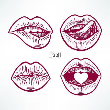 cute set of sketch different lips. illustrationのイラスト素材