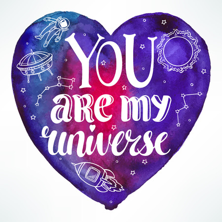 you are my universe. beautiful card with a declaration of love and astronauts. hand-drawn illustrationのイラスト素材