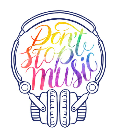 Do not stop music. beautiful greeting card of headphones and quote. hand-drawn illustrationのイラスト素材
