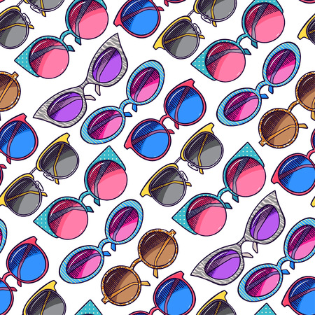 seamless background of cute colorful vintage sunglasses. hand-drawn illustrationのイラスト素材