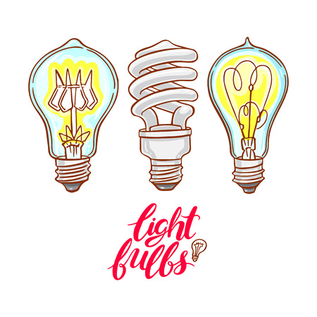 Set with three different bulbs. hand-drawn illustrationのイラスト素材