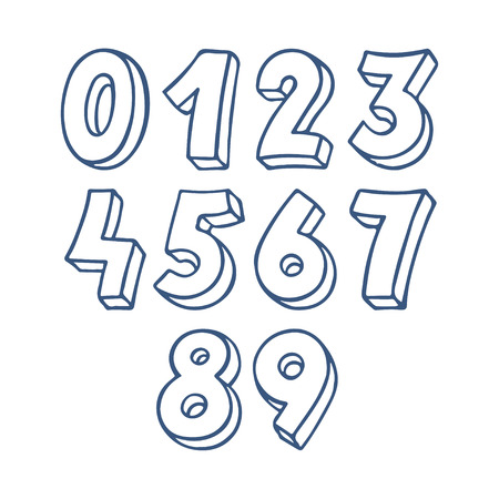 set of blue sketch numbers. hand-drawn illustrationのイラスト素材
