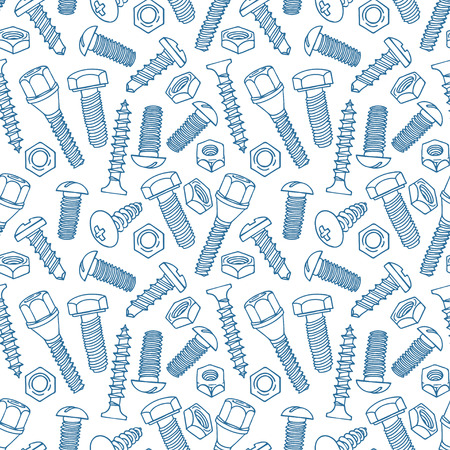 cute seamless pattern with sketch screws and nuts. hand-drawn illustrationのイラスト素材