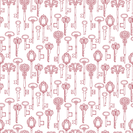 Beautiful seamless background of sketch vintage keys. hand-drawn illustrationのイラスト素材